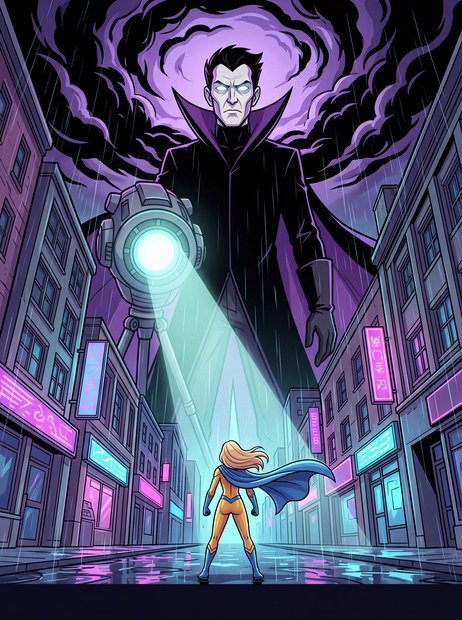 Umbra over a wet neon street.