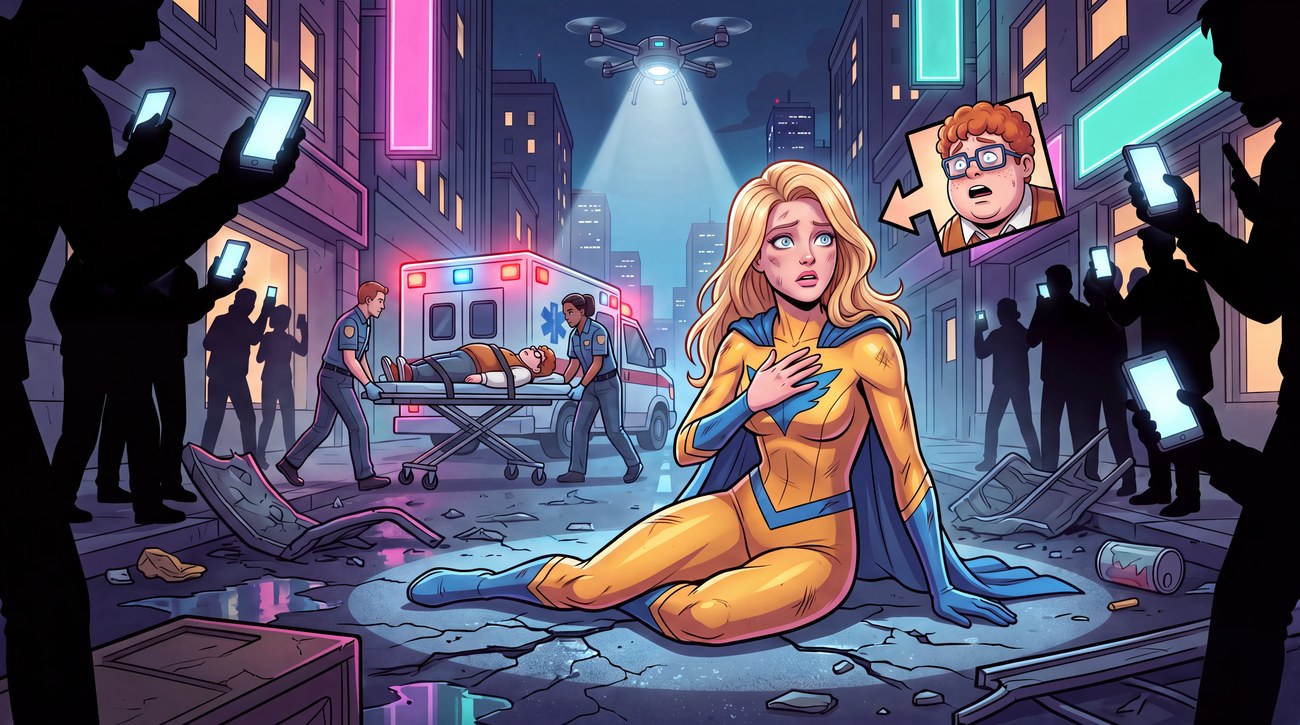 Waking on the scene in her suit